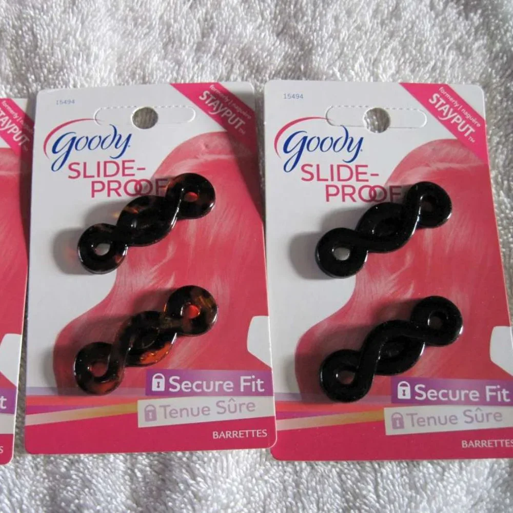 2 Goody Stay Put Slide Proof Hold Secure Fit Back Weave Hair Barrette Clip Black